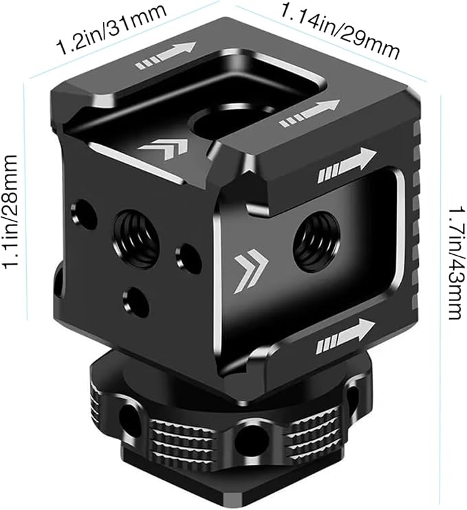 3 Port Cold Shoe Mount with 1/4"-20 Thread for Camera Cage Flash LED Monitor Microphone etc., Aluminum Camera Triple Cold Shoe Extension Bracket Compatible with Nikon, Canon, Sony..DSLR/SLR