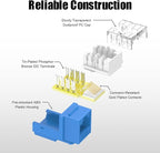 VCE UL Listed 10Gbps Cat6 Keystone Jack Insert 25-Pack, 90 Degree Punch Down RJ45 Keystone Jack Adapter Slim Profile Blue