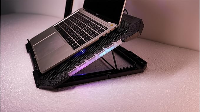 RGB Gaming Laptop Cooling Pad 17-12Inch 4Fans (Customized RGB Sidelight with Switch,Laptop Fan Speed Adjustable,5 Heights Adjustment with Phone Holder)Fit Apple MacBook Laptop Fan Cooling Pad