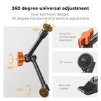 K&F CONCEPT 9.8" Magic Arm Clamp Kit with 1/4" & 3/8" Thread Screw 360° Ball Heads Articulating Magic Arm Camera Mount for Monitor, Flash, LED Light, Microphone, Camera Cage, Action Camera