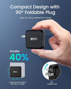 AOHI 100W USB C Charger GaN+, 2 Port Type C PD Wall Charger Foldable Power Adapter with 4ft USB C LED Display Cable for MacBook Pro/Air, iPad Pro, iPhone 15/14/13/12, Galaxy, Laptops, Black