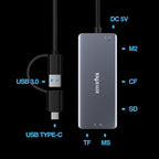 USB C USB3.0 SD Card Reader, 5in1 Multi Card Reader for SD/TF/CF/Micro SD/MS/M2, Drive Free for iPhone 15 pro max/Windows/Mac/Linux/Android (USB3.0 and Type-C)