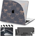 Teryeefi Case for MacBook Air 13 inch 2020 2019 2018 fits Model M1 A2337 A2179 A1932 with Retina Display with Touch ID, Plastic Hard Shell & Keyboard Cover & Screen Protector, Gold Bows A003
