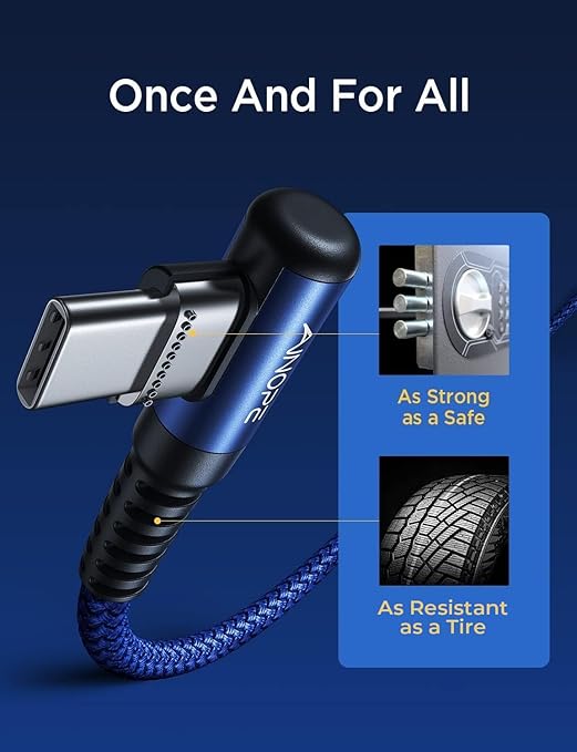 1.6FT USB to USB C Cable, 3.1A C Charger Cable Fast Charging Right Angle, Type C Cable Samsung Resistant Nylon Braided Compatible with Galaxy S22 S21 S10, Note 10 9 A51 LG G8 G7 Charging Cord