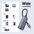 UGREEN USB C to Ethernet Adapter, Plug and Play 1Gbps Ethernet Adapter, Aluminum Case, (Thunderbolt 4/3 Compatible) to RJ45 Network Dongle, Compatible for MacBook Pro/Air, iPhone 16 Pro/Max, iPad, XPS