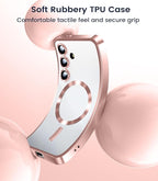 Slim Thin for Samsung Galaxy S25 Plus Case, Compatible with MagSafe, Built-in Camera Lens Protector, Shockproof Protective Phone Case, Soft Electroplated Clear Cover, Rose Gold