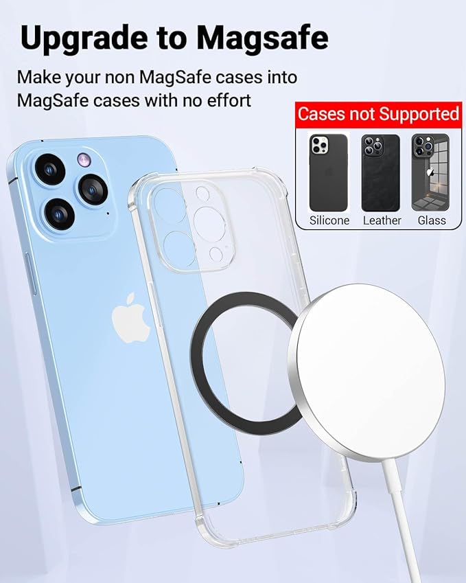 for Magsafe Ring - 10 PCS, Ultra-Thin(0.4mm) Magsafe Sticker, Compatible with iPhone 15 Pro Max, 15 Pro, 15/14/13/12 Series, Samsung Galaxy, Google Pixel Series Black