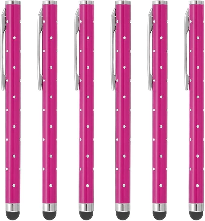 PATIKIL Stylus Pens for Touch Screens, 6 Pcs High Precision Universal Bling Stylus Crystal Metal Capacitive Pen for Touch Screen Devices Phone Tablets Laptop, Rose Red
