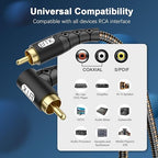 EMK 90 Degree RCA Subwoofer Cable 24K Gold-Plated Connector Nylon Braided Double Shielded – Support Digital & Analog Signals for Amplifier, Home Theater, Hi-Fi System,Subwoofer Black/25ft/8m