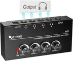Fifine Headphone Amplifier 4 Channels Metal Stereo Audio Amplifier,Mini Earphone Splitter with Power Adapter-4x Quarter Inch Balanced TRS Headphones Output and TRS Audio Input for Sound Mixer-N6