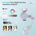 Only for iPhone, MOGO [Apple MFi Certified] Gimbal Stabilizer with Phone Clamp & RGB Light, Video Gimbal Stabilizer Allows Select Tracking Subject, Gaze-Tracking for iPhone 16 15 Pro Max