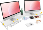 Dual-Monitor-Riser-Stand-For-Desk, Large Monitor Stand Riser For 2 Monitors With Adjustable Length Angle, Double Computer Riser For Desktop Organizer, Monitor Shelf Riser