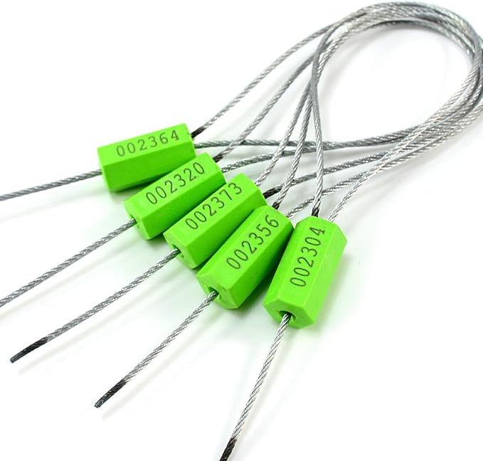Leadseals(R) 100 Security Cable Seals Numbered Security Tags Tamper Proof Tags Pull Tight Steel Wire Seals for Truck, Trailers, Cargo, Containers, Vans, Oil Tank, Milk Vehicle (Green, Pack of 100pcs)