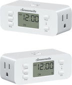 DEWENWILS 24 Hour Programmable Digital Timer Outlet, 2 Pack Timers for Electrical Outlets, Indoor Light Timers for Lamp Fan Aquarium, 2 Grounded Outlet, 125V/15A Resistive/1000W Tungsten, 3 Prong