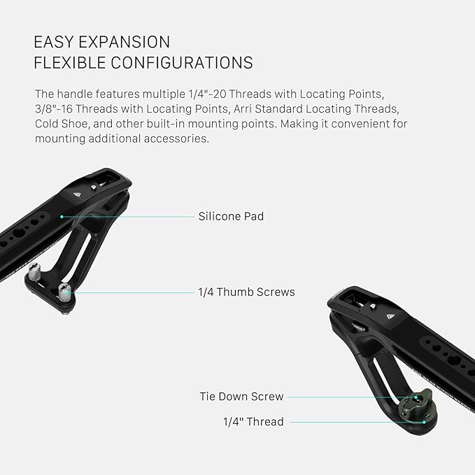 Tilta Xeno Top Handle for Filmmakers & Cameras-Titanium Gray | Aluminum Alloy and Silicone Build | 1/4″-20 Threads w/Locating Points | Safety Release Pin | Comfortable Handling (Dual 1/4"-20)