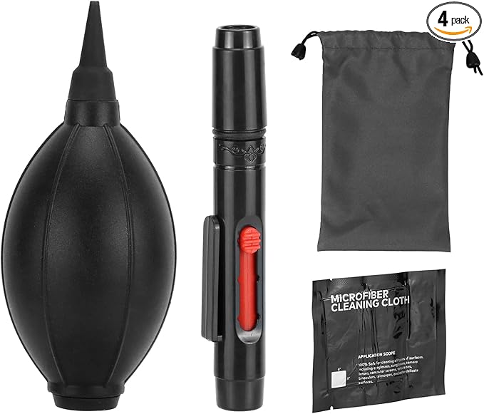 QWORK Camera Lens Cleaning Kit - 4-in-1 Includes Lens Cleaning Pen, Microfiber Cloths, Air Blower - Compatible with Sony, Nikon, Canon, DSLR Cameras & Cell Phones