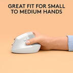 Logitech Lift for Mac Wireless Vertical Ergonomic Mouse, Bluetooth, Quiet Clicks, Silent Smartwheel, 4 Customizable Buttons, for macOS/iPadOS/MacBook Pro/Macbook Air/iMac/iPad - Off White
