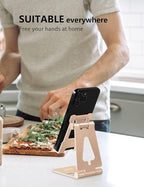 Cell Phone Stand for Desk, Adjustable Desktop Phone Holder Stand, Foldable Moblie Phone Dock for iPhone 15 14 13 12 11 Pro Xs Max Xr X 8 7 6 5 5s SE Nintendo Switch All Phones,Gold
