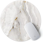 ITNRSIIET Round Mouse Pad with Stitched Edge Premium-Textured Waterproof Non-Slip Rubber Base Desktop Protection Mat Diameter 8.7 inches, White Textured Marble