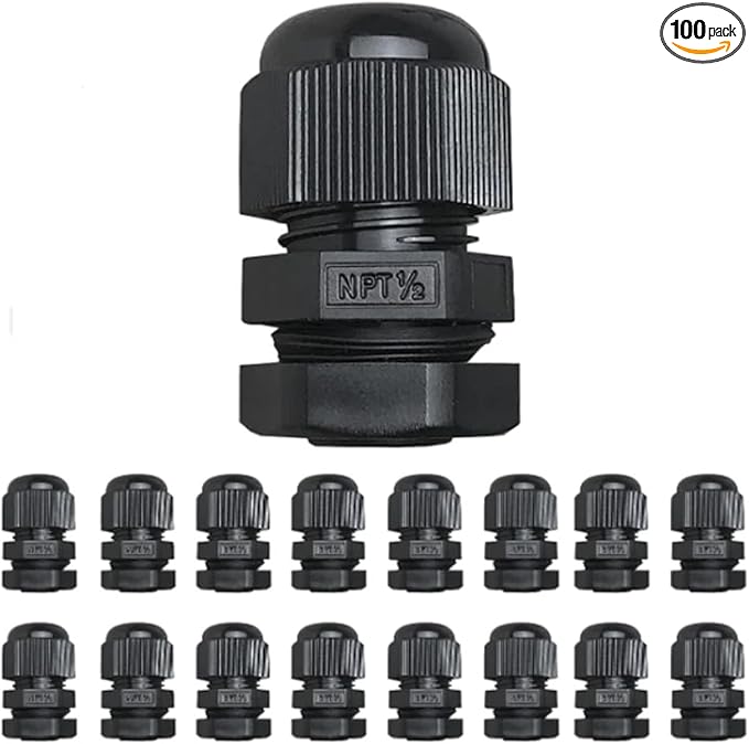 PENGLIN NPT 1/2 Nylon Cable Connector,IP68 Waterproof Strain Relief Cord Adjustable Connector With Gaskets for Electrical Box (1/2 Inch (100 PCS))