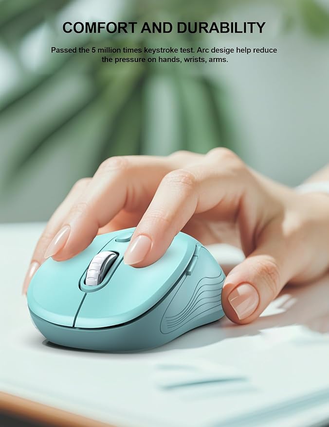 Trueque Wireless Mouse for Laptop, 2.4GHz Ergonomic Computer Mouse with Back & Forward Buttons, 3-Level DPI, 6 Buttons, Optical USB Cordless Mice for Windows Chromebook MacBook PC (Mint Green)
