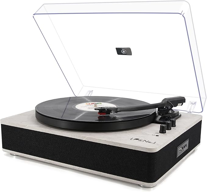 LP&NO.1 Record Player wirelessTurntable with Built-in Speakers and USB Play&Recording Belt-Driven Vintage Phonograph Record Player 3 Speed for Entertainment and Home Decoration(Light Gray)