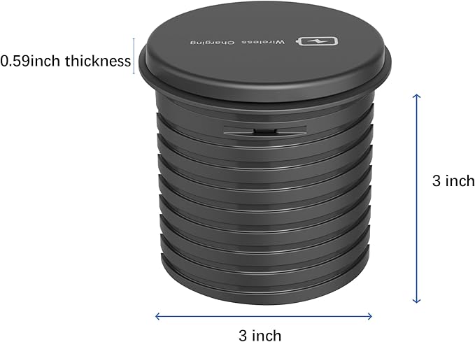 Desktop Power Grommet 3-inch Hole,15W Wireless Charger,20W USB C Fast Charging Station,2 AC Plug,Round Recessed Power Strip, Workspace Essential Desk Hole Cover for Cables Black