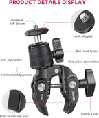 ULANZI R099 Super Clamp Camera Mount - Heavy Duty 3.3lb Load Metal Clamp with 360° Ball Head for Action Cameras (GoPro/Insta360/DJI), DSLR, Bike/Motorcycle Handlebar, Pole/Tube Mount Accessories