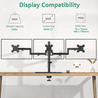 WALI Triple Monitor Mount, 3 Monitor Desk Mount for 13-27 inch Computer Screens, Holds up to 22 lbs, Triple Monitors Stand for Desk, with Tilt, Swivel, Rotation, VESA 75/100mm (M003S), Black