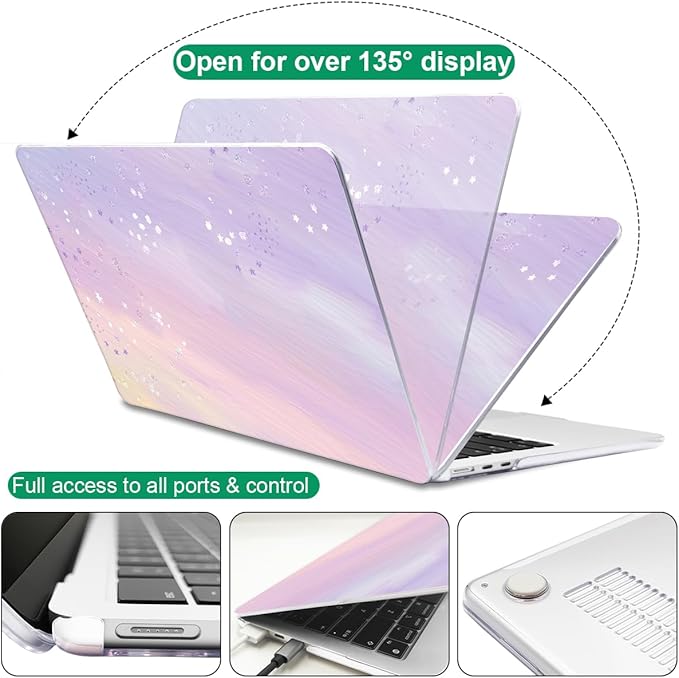 for 2025 M4 MacBook Air 13.6 Inch Case A3240 Fits 2022 2023 A2681 M2 2024 A3113 M3 Chip with Liquid Retina Display, Printed Plastic Hard Shell Cover for Mac Air 13.6", Pink Purple Gradient