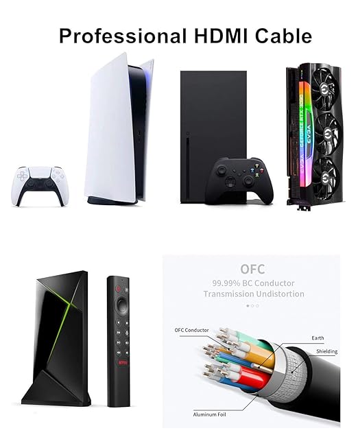 10K 8K 4K HDMI Cable 48Gbps 6.6 FT, Certified Ultra High Speed HDMI® Cable 4K 240Hz 144Hz 120Hz 8K60Hz 0.01ms HDR10+ eARC HDCP2.3 Netflix Roku TV PC Monitor Projector PS5 Xbox