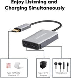 CableCreation USB Type C Splitter, 2-in-1 USB C Audio Adapter and PD Fast Charging, Type C Aux Dongle Compatible with iPad, MacBook, iPhone 16 15 Pro Max Plus, Galaxy S24/S23/S22+, Pixel 9/8/7+, Grey