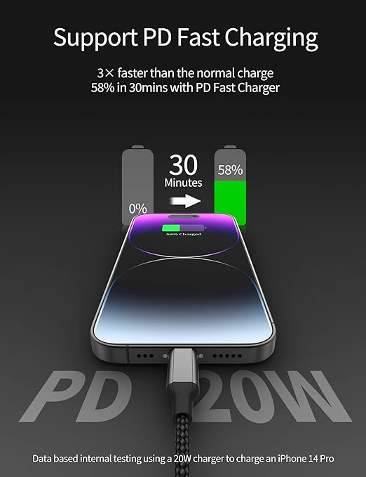 6 inch USB C to Lightning Cable Short, 0.5ft 2Pack Type C to Lightning Cord Power Delivery Fast Charging,[MFi Certified]Nylon Braided USB C iPhone Charger for iPhone14 13 12 11 Pro Max XR XS 8 SE iPad