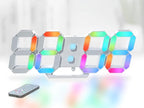 KOSUMOSU Wall Clock Neon Digital Clock 3D LED Desk Clock Large Display 9.7" RGB Clock Alarm Clock for Bedroom Living Room,Remote,Brightness Dimming, Date,Temp