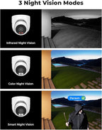 H.VIEW 4K Security Camera System, 4pcs H.265 PoE Wired Turret Cameras with Person Detection, 4K/8MP 8CH NVR with 3TB HDD for 24-7 Recording,Trigger Color Night Vision, Email Alert, AI Human