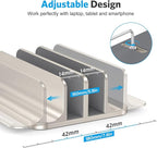 OMOTON [Updated Dock Version Vertical Laptop Stand, Double Desktop Stand Holder with Adjustable Dock (Up to 17.3 inch), Fits All MacBook/Surface/Samsung/HP/Dell/Chrome Book (Starlight)