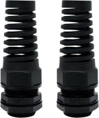 LeMotech 2Pcs NPT 3/4" IP68 Waterproof Cable Gland Flex Spiral Strain Relief Black Nylon Joint with Gaskets for 13-18mm Wire Thread