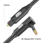 EMK Premium 90° Right-Angle Mini Toslink Cable (1.5Ft/0.5M) - 3.5mm Optical Digital Audio Cable for Sound Bars, TVs & Home Theater - SPDIF/Toslink Compatible, Black