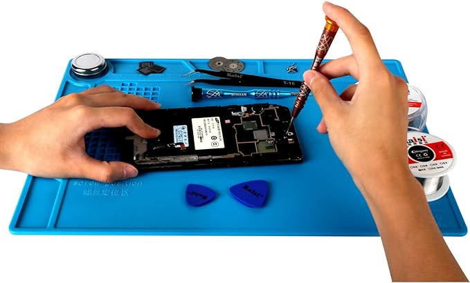 Kaisi S-130 Insulation Silicone Soldering Mat Repair Mat, Heat Resistant Silicone Work Mats 932°F with Scale Ruler and Screw Position for Soldering, CellPhone Electronics Repair, Size: 13.8 x 9.8 inch