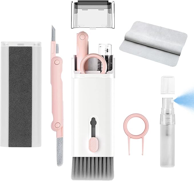 7 in 1 Electronic Cleaner kit - Keyboard Cleaner, Keyboard Cleaning Kit, Laptop Cleaner with Brush, Electronic Cleaner for Airpods pro/Laptop/Phone/Computer/Screen (Give Away a Flannel Cloth) Pink