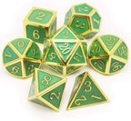 Haxtec Glow in The Dark Glowing Blue Metal Dice Set D&D W/Dragon Dice Bag 7PCS DND Dice Set Compatible with Dungeons and Dragons RPG Games-Gold Glowing Blue-V2