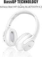 KVIDIO Bluetooth Headphones Over Ear, 65 Hours Playtime Wireless Headphones with Microphone, Foldable Lightweight Headset with Deep Bass, HiFi Stereo Sound Low Latency for Laptop PC Cellphone