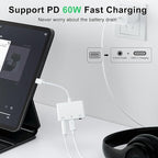 Headphone Adapter for iPad, Headphone Splitter for 2 Headphones,3 in 1 USB C to 3.5mm Jack Audio Adapter with 60W Fast Charging Compatible with S24/23 Ultra.
