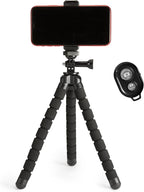 Amazon Basics Portable and Flexible Tripod with Wireless Remote and Smartphone Clamp, 10-inch long, Black
