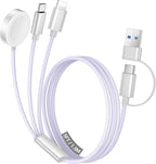 Temdan for Travel Vacation Essentials,3 in 2 USB C Cable for Apple Watch Charger/iPhone 16 Charger/Lightning,Multi Charging Cable Cord,Camping Essentials,Designed for iWatch &iPhone 16-12-5FT Purple