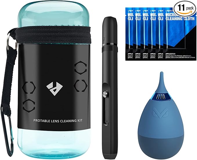 VSGO 11-in-1 Mirrorless Camera Cleaning Kit for Canon,Nikon,Sony,Samsung,Fuji DSLR Cameras, Air Blower Lens Cleaning Pen Microfiber Cloth and Portable Bottle Included (VS-A8E)