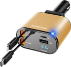 【Upgraded】 SUPERONE Retractable Car Charger 4 in 1, Fast Car Phone Charger with Cord 2.6ft, USB C and Apple Car Charger Adapter, Compatible with iPhone 15/15 Pro Max/14/13/12/11, Galaxy, Pixel