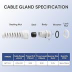 Strain Relief Cord Connector,LISTENJIALE 10Pcs NPT 1/4" Waterproof Cable Gland Flex Spiral Strain Relief Adjustable 4-8mm Cable Connector Nylon Joint with Gaskets(Grey)