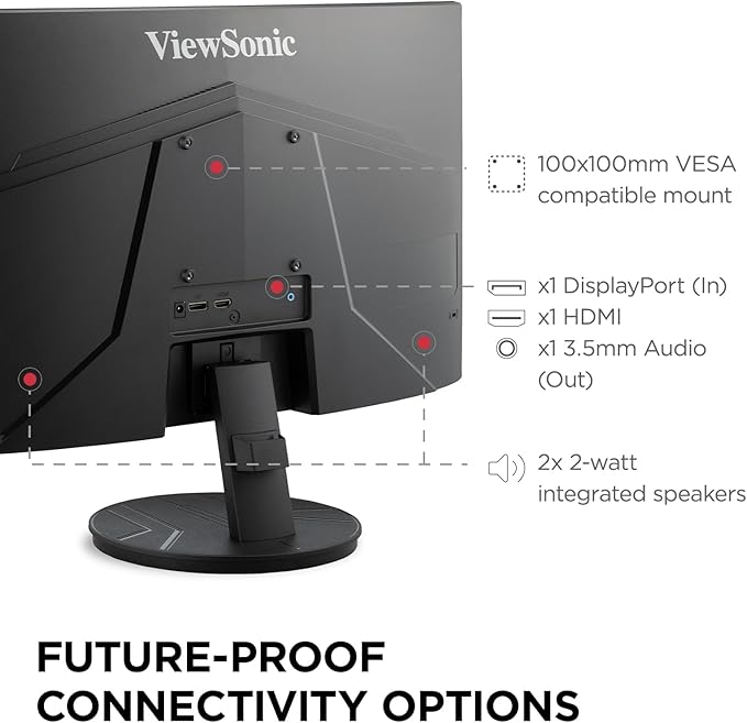 ViewSonic VA2416C 24 Inch Full HD 1080p Frameless Curved Monitor with Variable Refresh Rate, Eye Care, HDMI, and DisplayPort Inputs for Home and Office