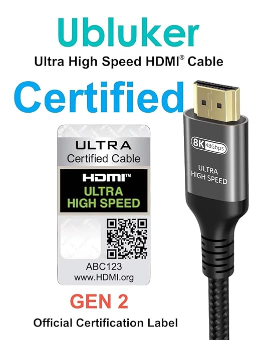10K 8K 4K HDMI Cable 48Gbps 10 FT, Certified Ultra High Speed HDMI® Cable 4K 240Hz 144Hz 120Hz 8K60Hz 0.01ms HDR10+ eARC HDCP2.3 Netflix Roku TV PC Monitor Projector PS5 Xbox